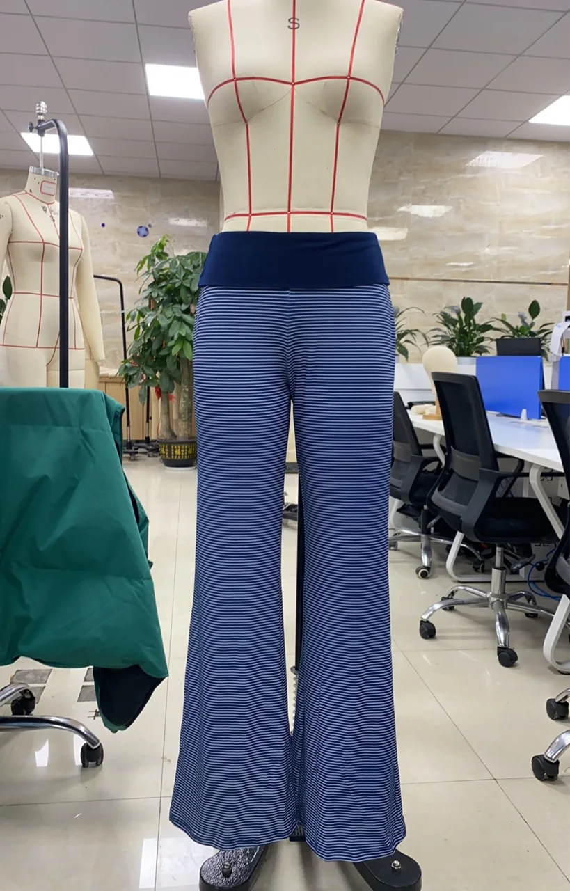 

Women Lounge Stripe Long Pants for Women Fold Over Low Waist Wide Leg Sweatpants Flare Leggings Bell Bottoms Foldover Pants