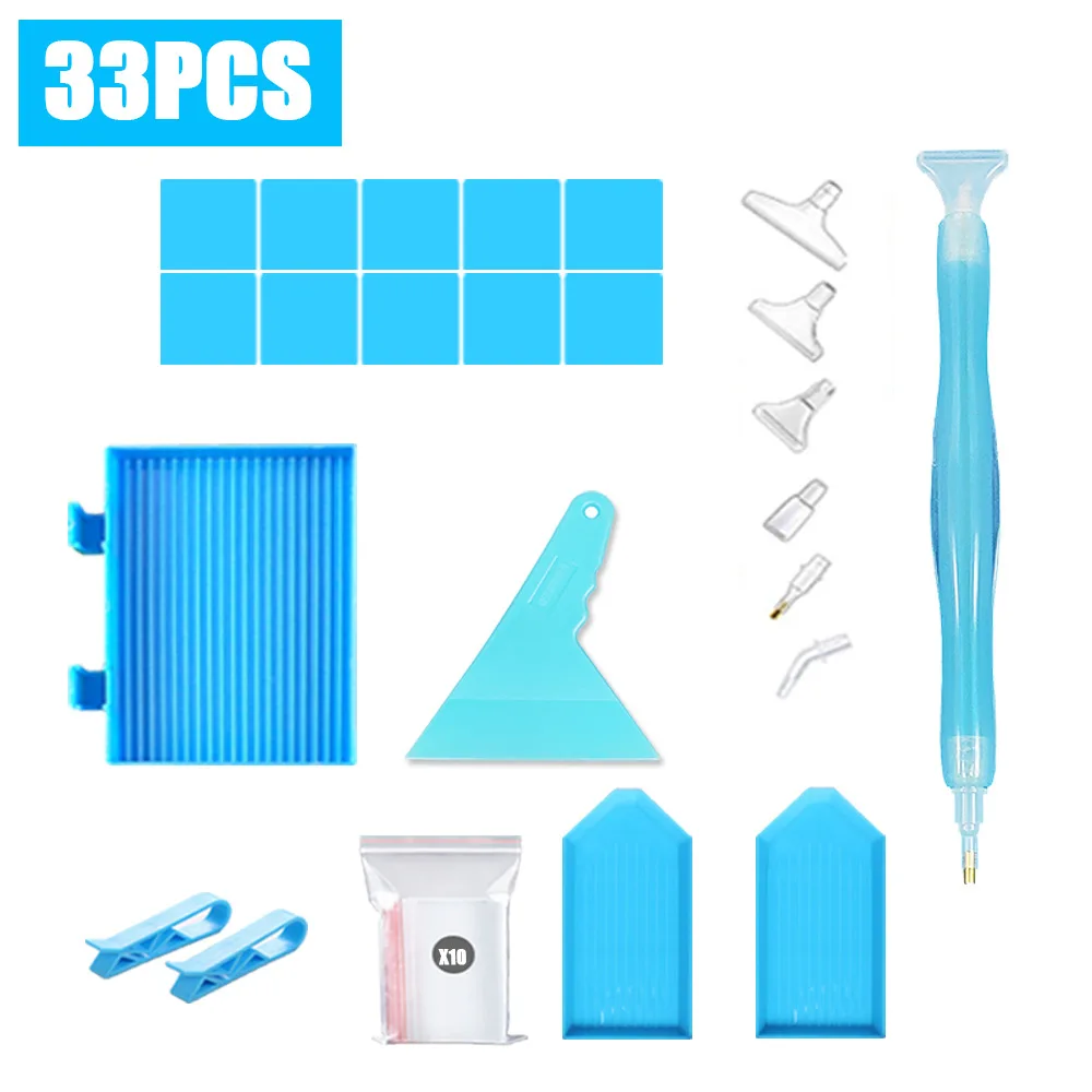

Diamond Painting Dotting Pen Tool Kit, Resin Sticker Pen Set, Blue 28-compartment Storage Box, Roller Press Tool