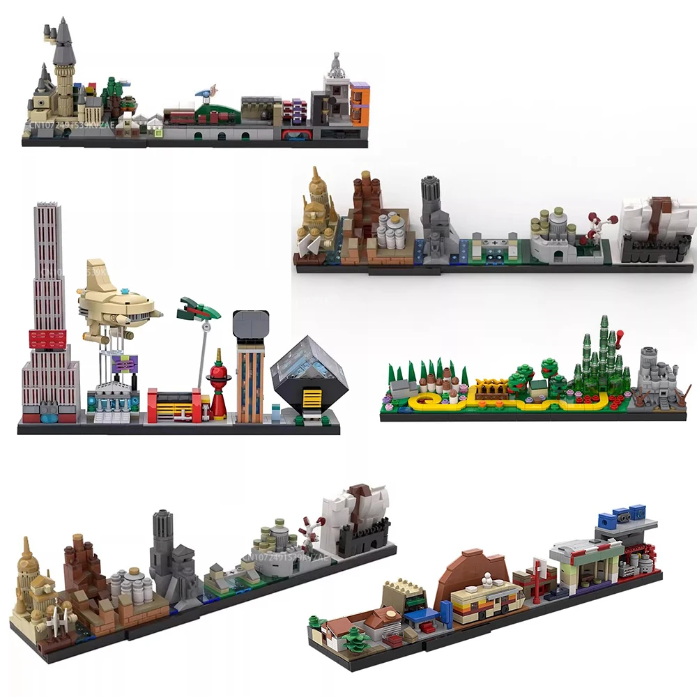 

Серия фильмов MOC/волшебный/футурамированный/разрывный/магия/игры/ горизонды архитектура строительные блоки уличная сцена кирпичи игрушки подарки