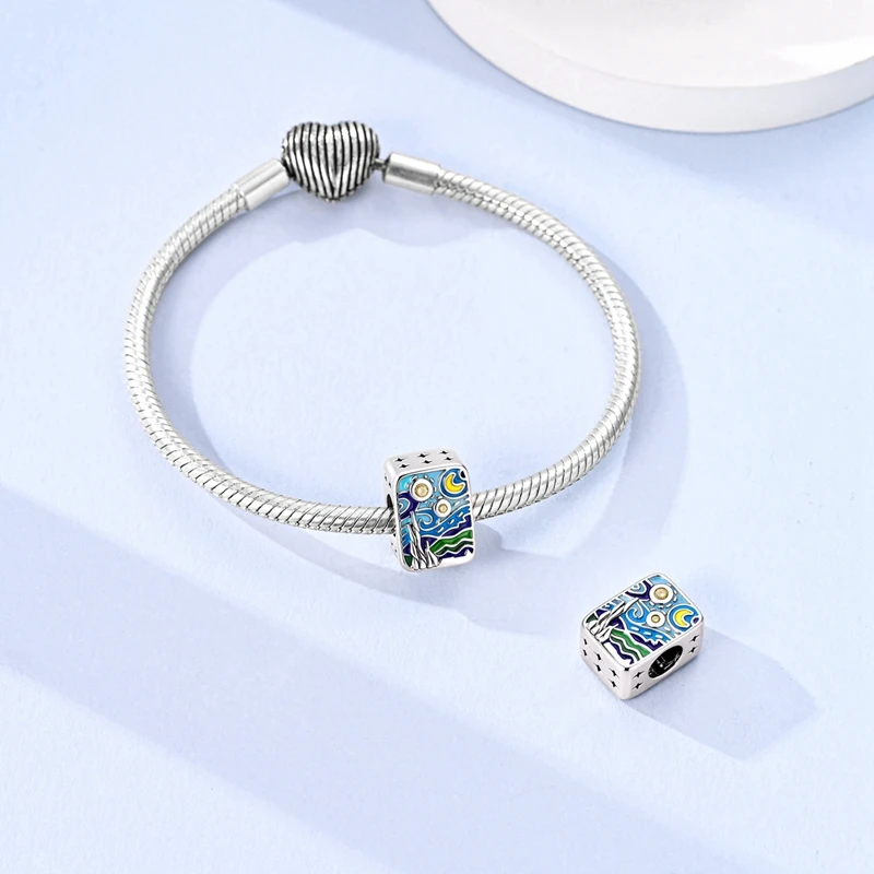 925 Sterling Silver Charms Bead CZ Zircon Cigarettes Dandelion Blue Planet Pendants DIY Jewelry Woman Gift
