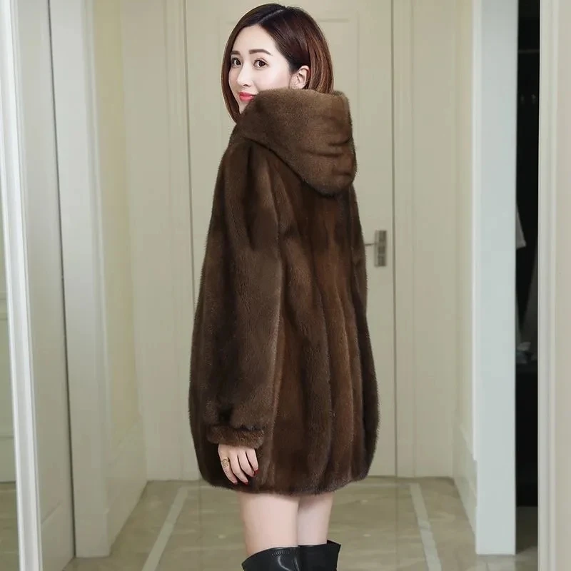 2022 Winter New Faux Fur Coat Women Fashion Loose Plus Cotton Warm Faux Mink Coat Female Large Size Long Hooded Thick Outerwear