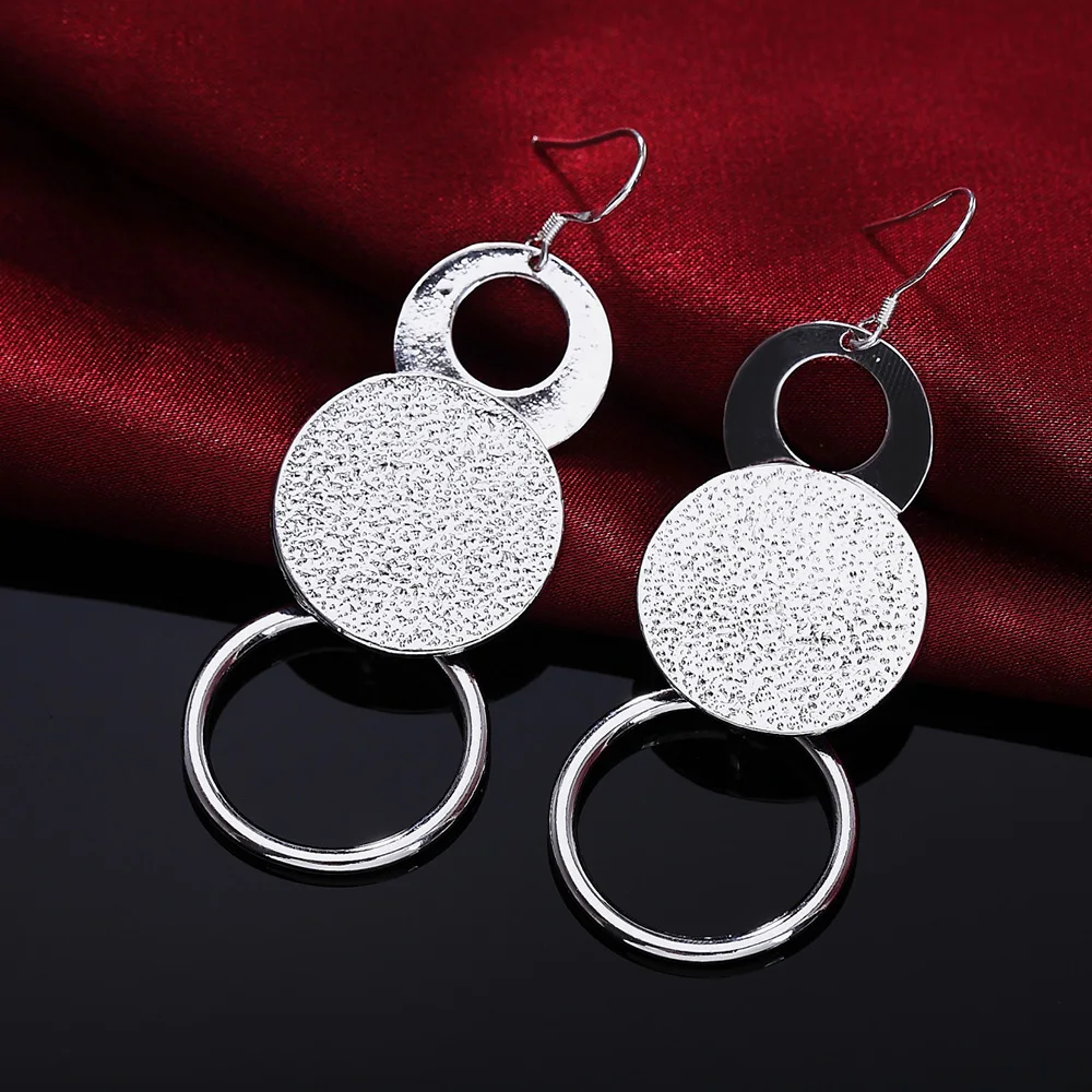 

Hot sale Jewelry 925 Sterling Silver Earring Fashion Woman Retro Frosted circle earrings Gifts