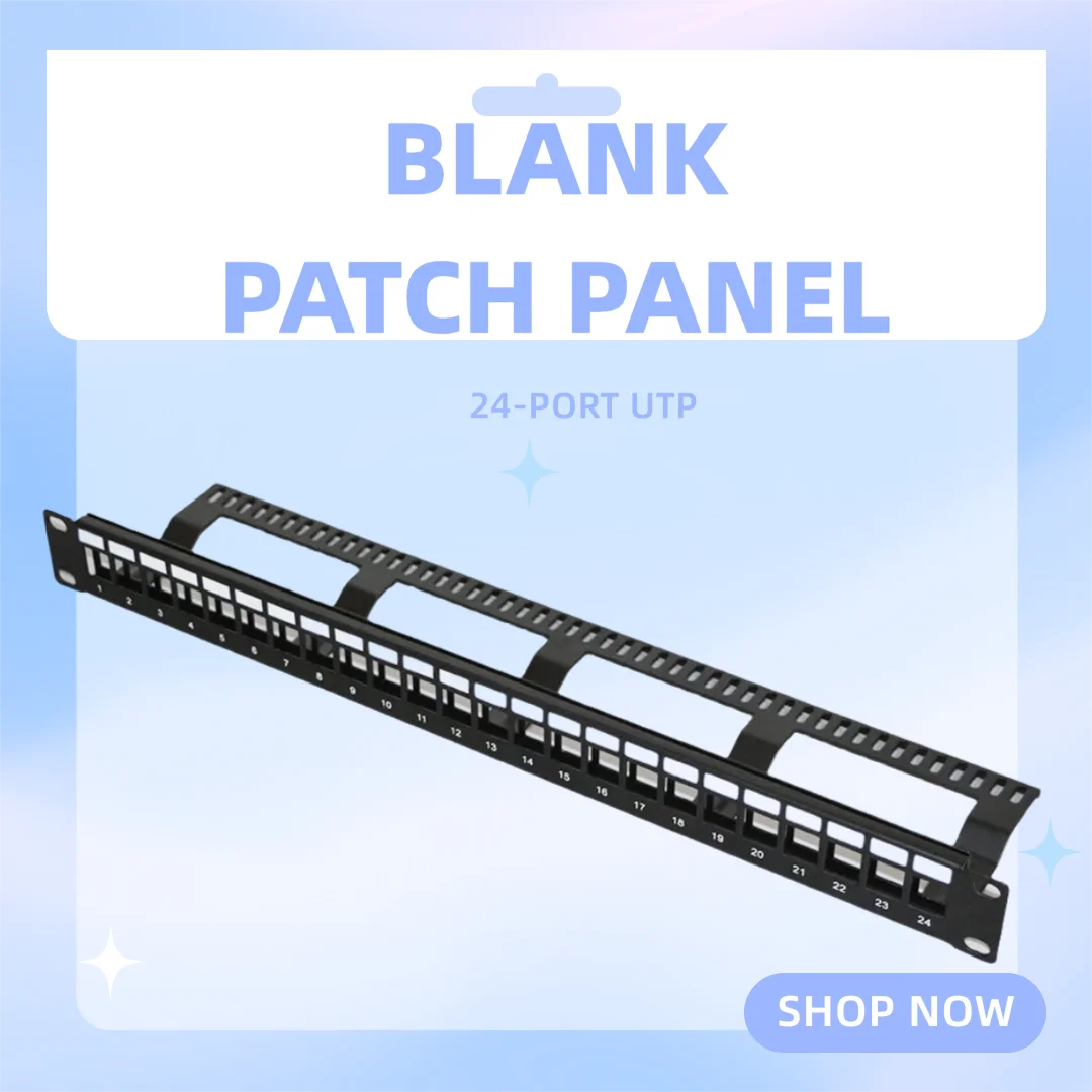 24 Port Blank Network Patch Panel Rack Mounted 19 Inch Empty 1U with cable management for Cat 5e Cat 6 keystone jack modular