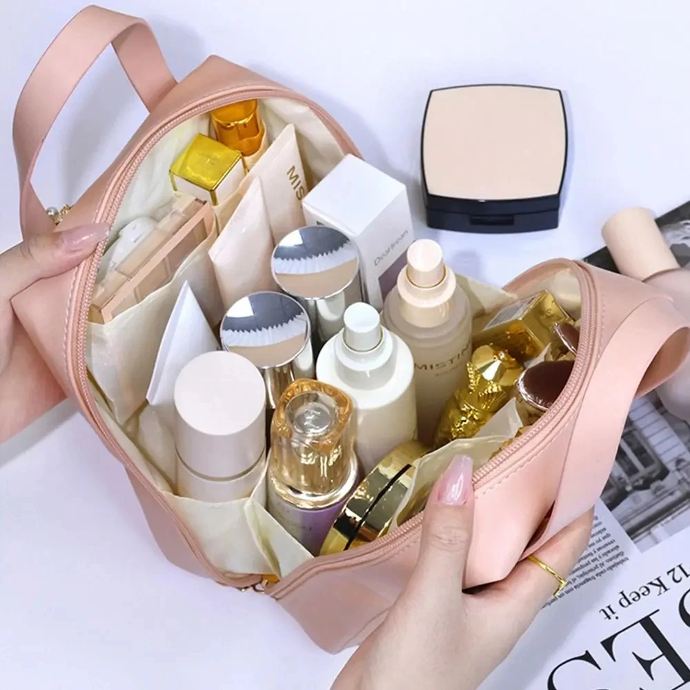 Borsa cosmetica da viaggio di grande capacità borsa da toilette portatile in pelle con borsa per il trucco impermeabile multifunzionale