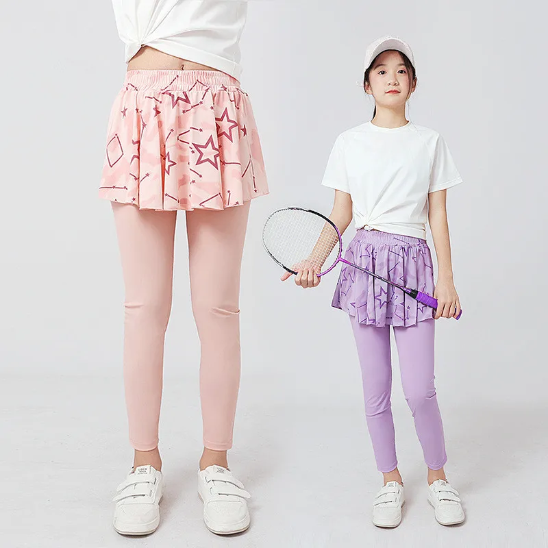 

Spring Summer 2024 Korean Version Girls Sport Skirt Pant Children's Quick Dry Ice Silk Legging Kids Casual Trousers