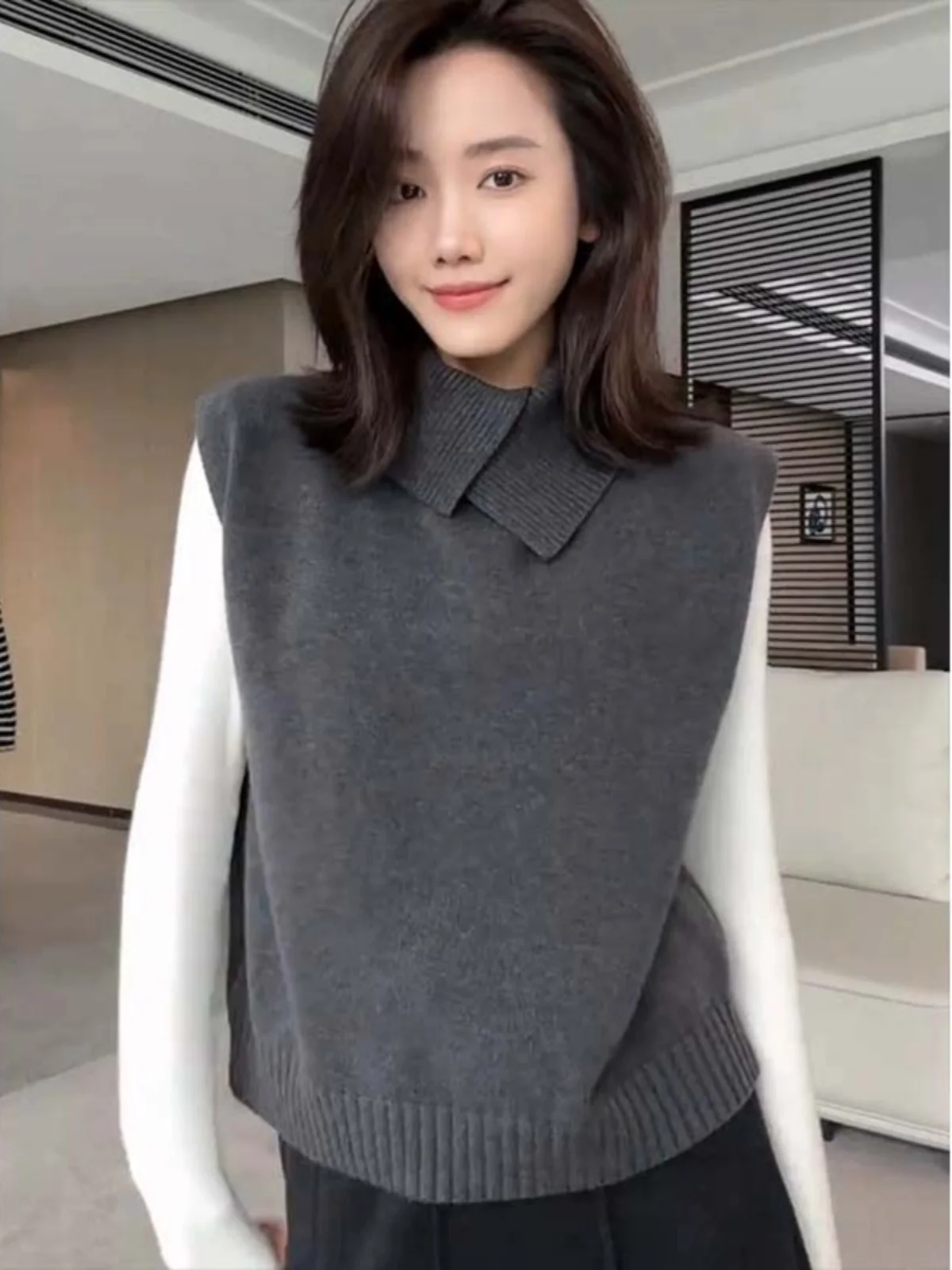 Ele Gilet lavorato a maglia semplice Gilet maglione strato base da donna Autunno Inverno Nuovo Sle Faionable Abbigliamento interno Top strato base