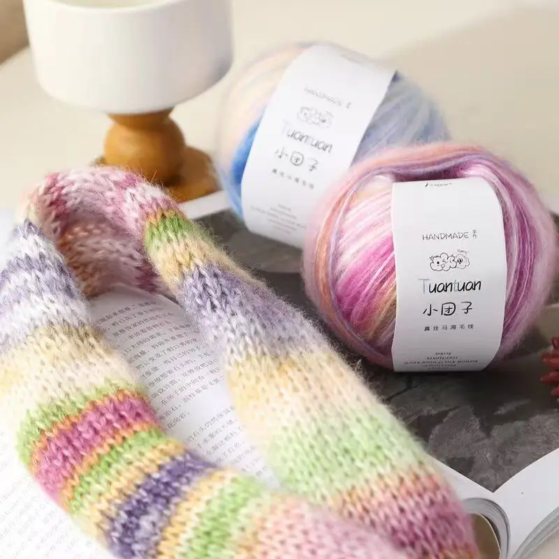 

50g Segment Dyeing Gradient Color Silk Mohair Wool Small Cloud Sausage Scarf Thread Hand-knitted Shawl Sweater Yarn Ball
