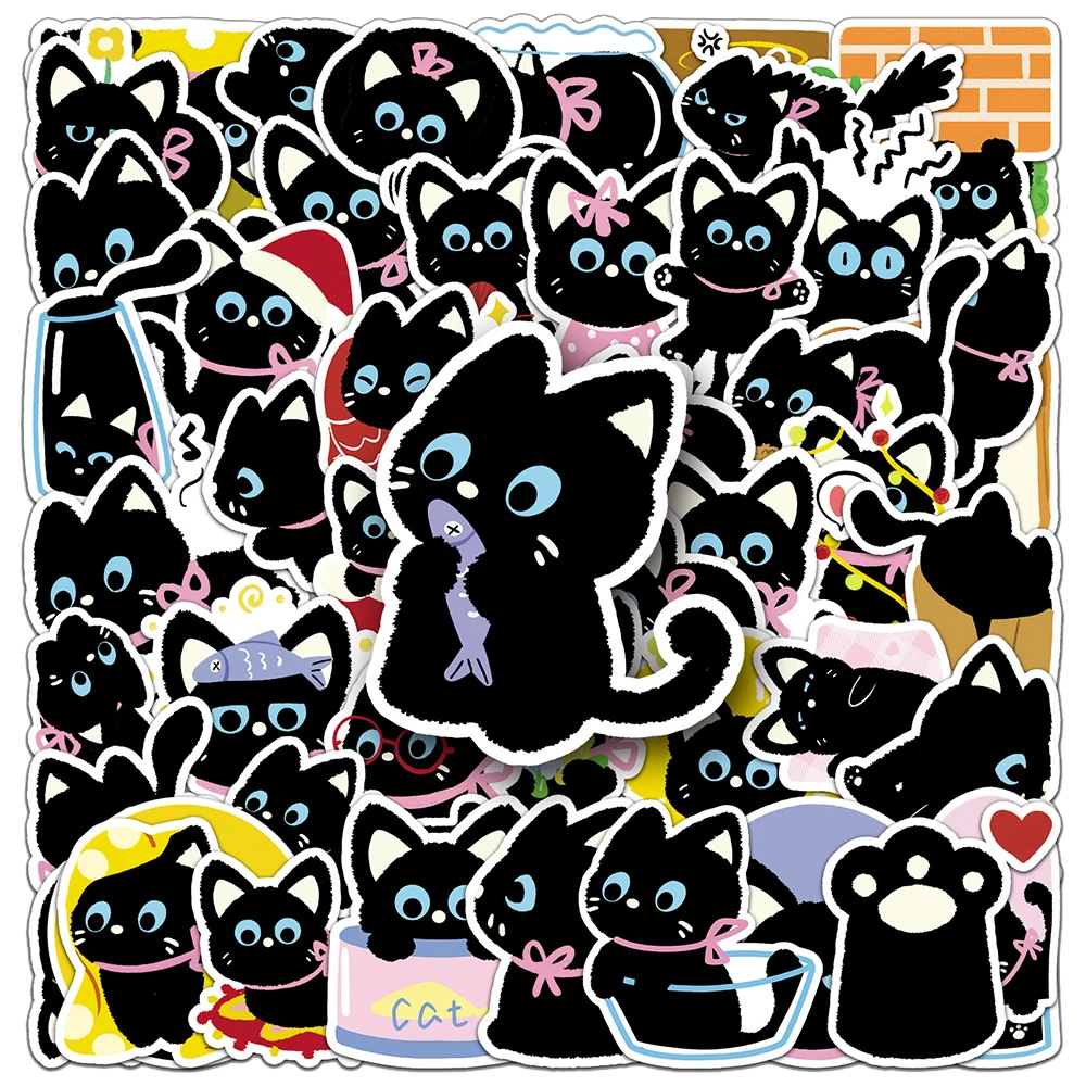

10/30/50pcs Cute Anime Bow Black Cat Graffiti Stickers Decals for Stationery Laptop Phone Waterproof Cartoon Decoration Sticker