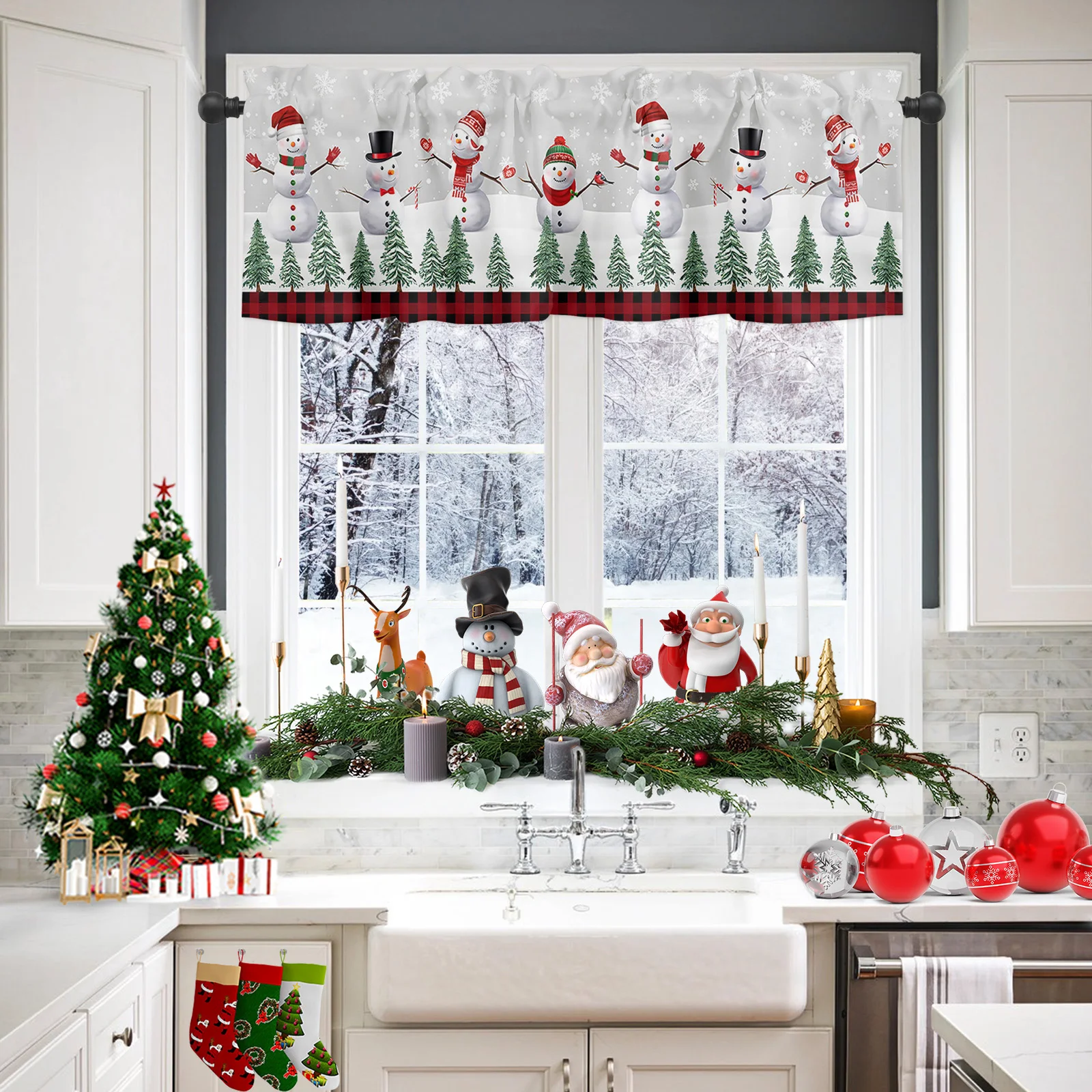 

ZEDLIYU Valances for Windows Kitchen Living Room Small Window Valance Christmas Snowman Xmas Decorations 1 Panel