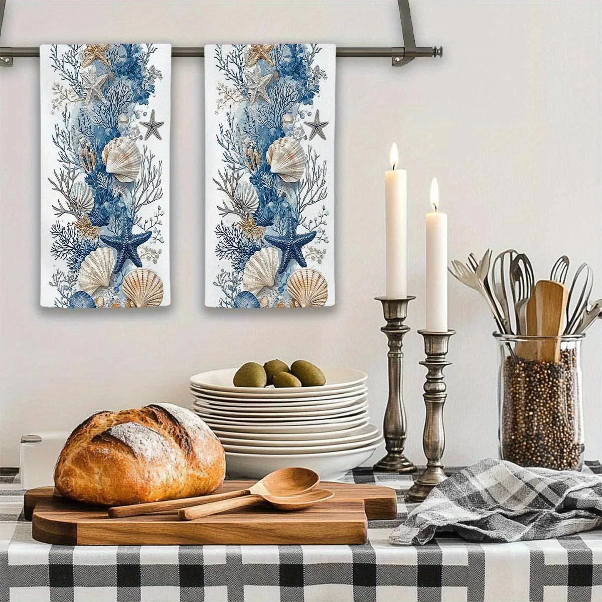2pcs  Towel 15.75X23.62inch One Side Printing Soft and Light Beige-friendly Suitable for Hand Wiping in Kitchen and Bathroom