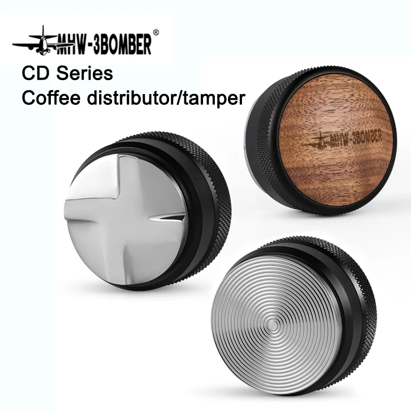 MHW-3BOMBER CD-Texture 51/53/58.35mm Coffee Tamper Tamping Station Espresso Distributor Four Oars Distribution Tool Thread Tampe