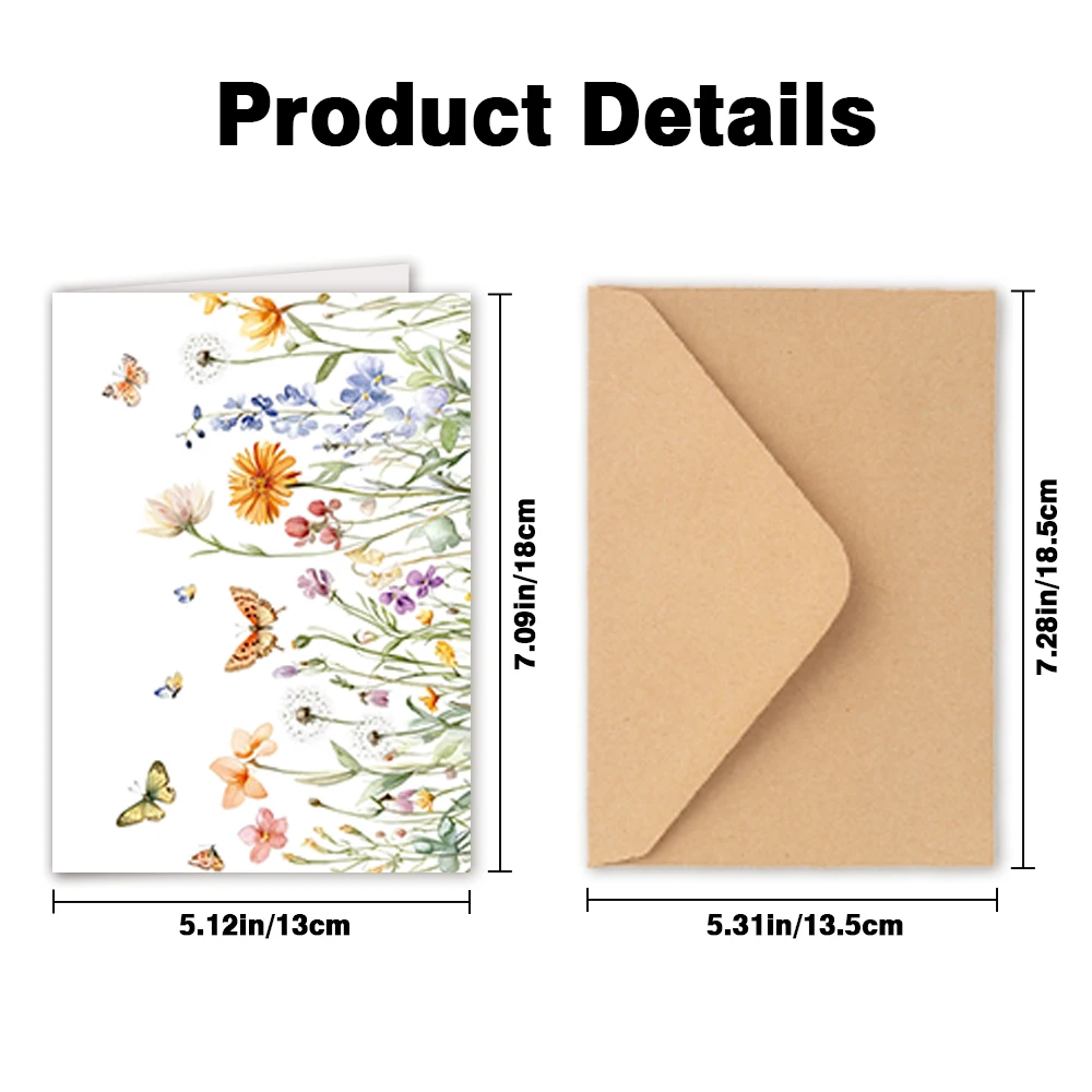 24 pcs Fresh Watercolor Farmhouse Greeting Cards Set with Envelopes,Floral Butterfly Theme, DIY Invitations, Multifunctional Fun