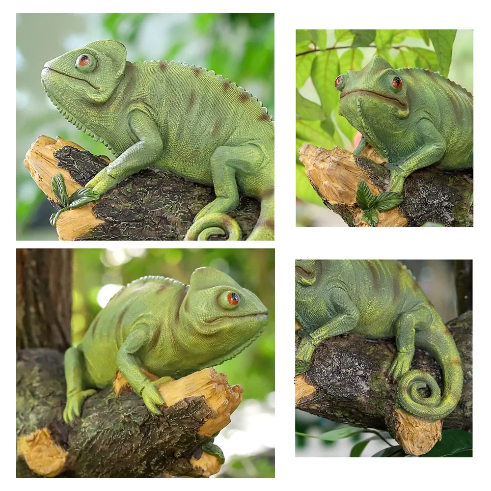 Resin Chameleon Statue Wall Mounted Lizard DIY Outdoor Garden Tree Decoration Sculpture for Home Office Garden Decor Ornament