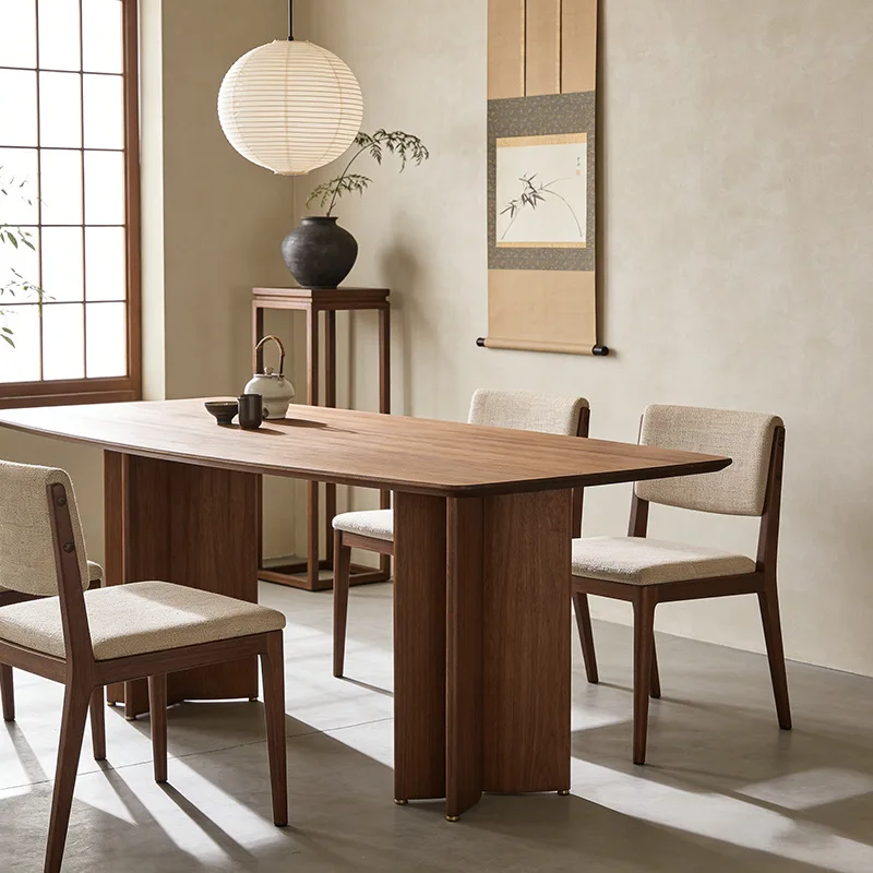 Song-style aesthetic dining table New Chinese-style North American black walnut dining table combination Light luxury