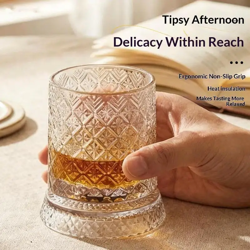 260ML Rotating Glass Creative Crystal Premium Beer Cup Relief Liquor Base Straight Drink Wine