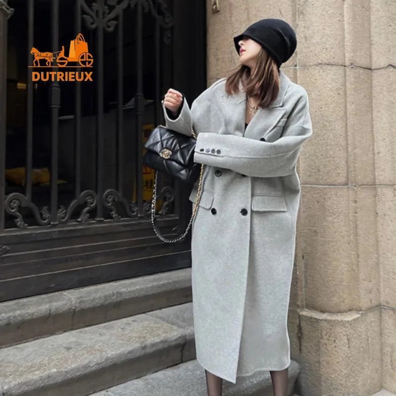 High-end Double-faced Wool Coat for Women in Winter, New Thickened and Lengthened, Warm and Loose-fitting, Elegant Cashmere Coat