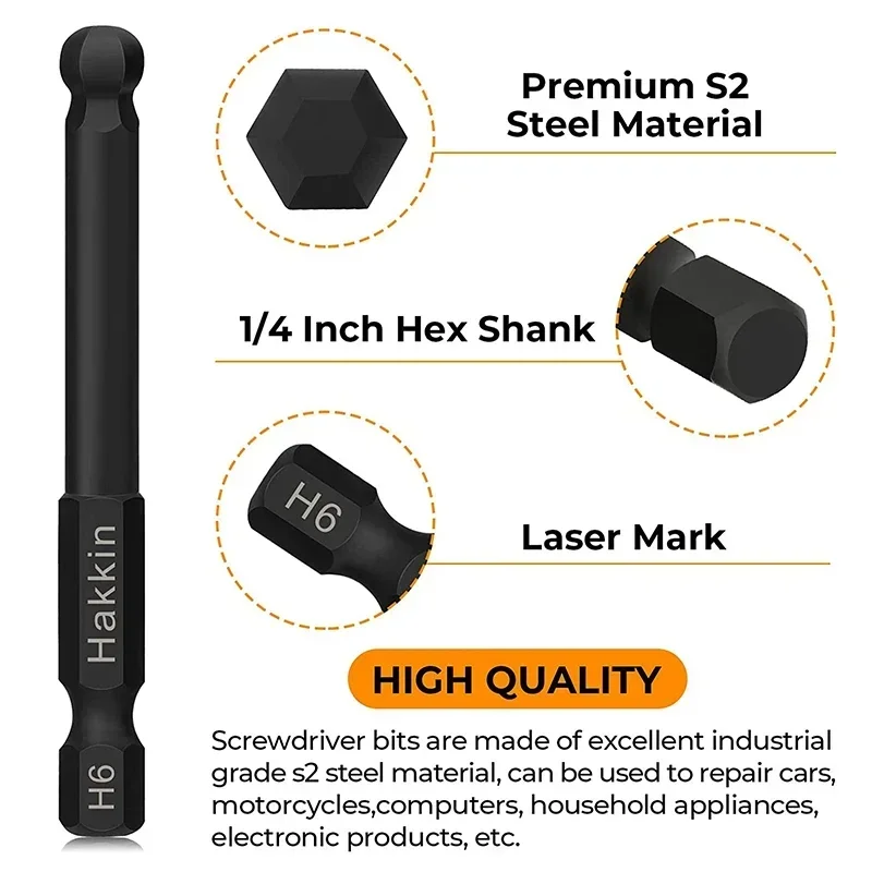 Imagem -03 - Ball End Chave de Fenda Bit Grupo Metric Allen Key Bit Cabeça Magnética Hexagonal Broca Allen Wrench Comprimento 65 mm Pcs