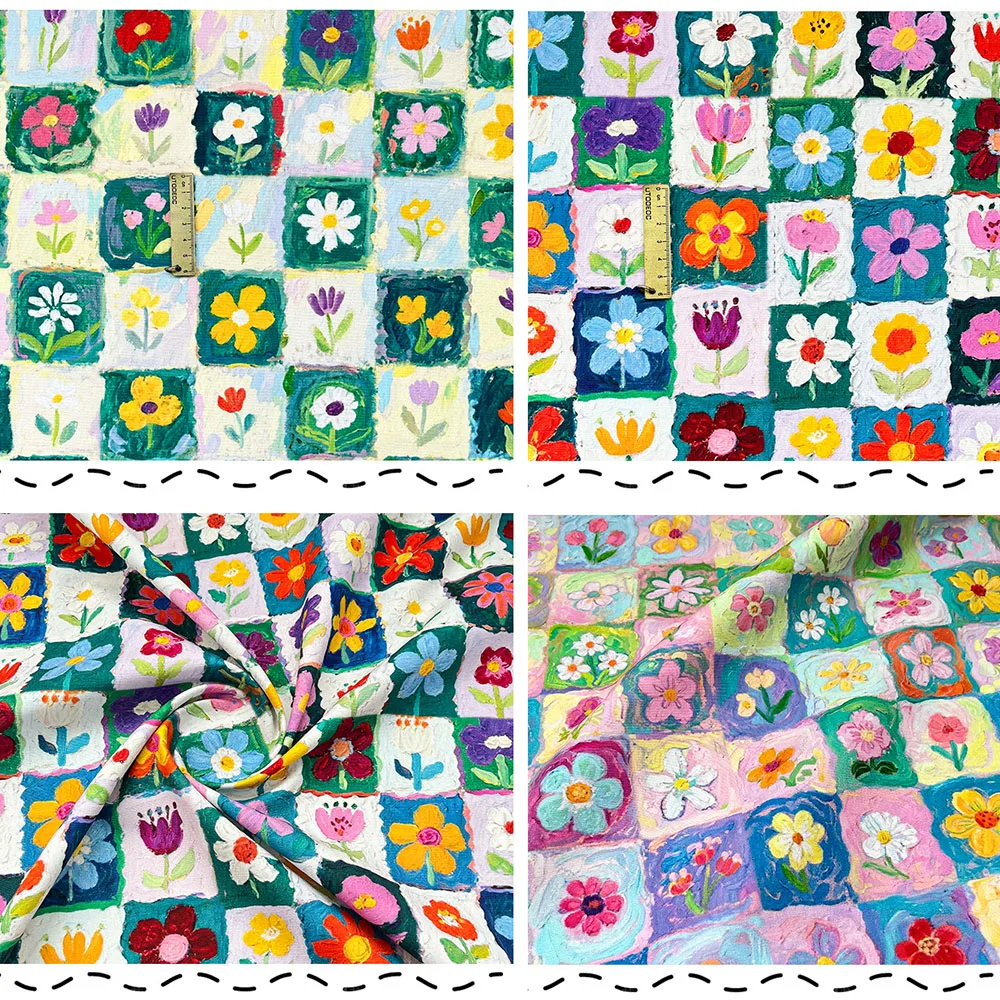 150x50cm Colorful Plaid Flower Fabric 100% Premium Pure Cotton Soft Texture For Quilting Handmade Bag Curtain Tablecloth T-shirt