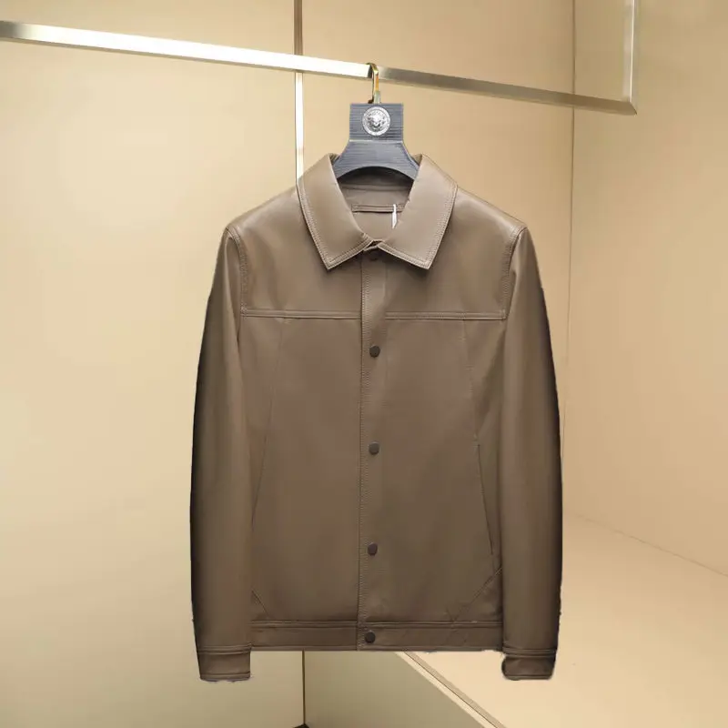 

2025 New Men's Faionable Casual Biker Leather Jaet Collared Outerwear Versatile Long Sve Autumn Wear Single Button Clo...