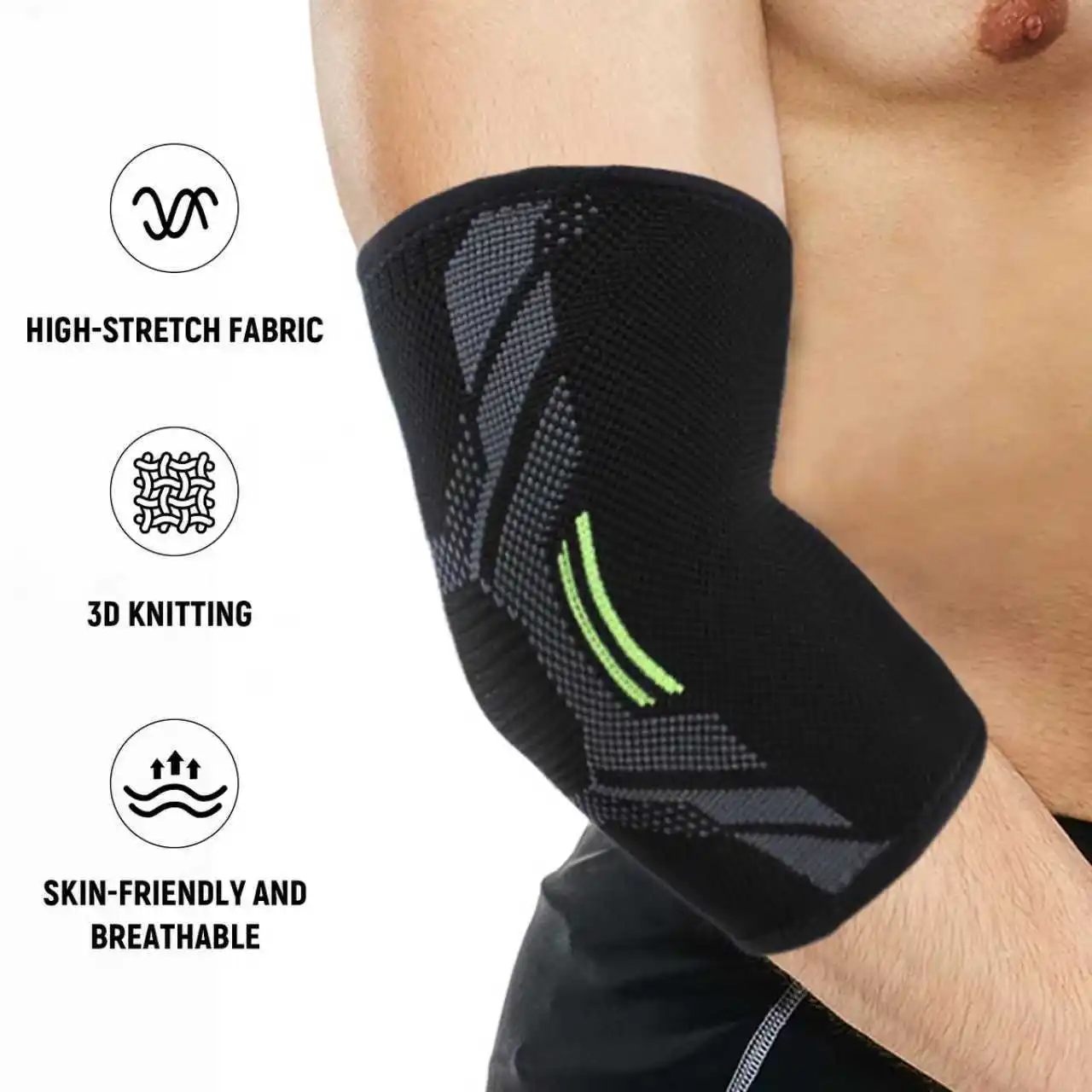 1 Stück Nylon-Ellenbogen-Kompressionshülse, elastische Tennis-Ellenbogenstützen für Sehnenentzündung, Armstützen, Golfer-Ellenbogenstütze