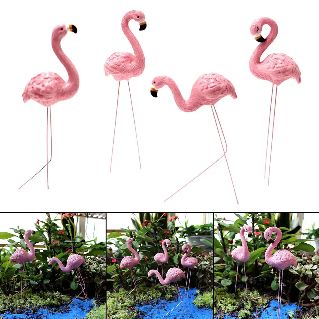 4Pcs Resin Flamingo Decoration Artificial Animal Sculpture  Garden Patio