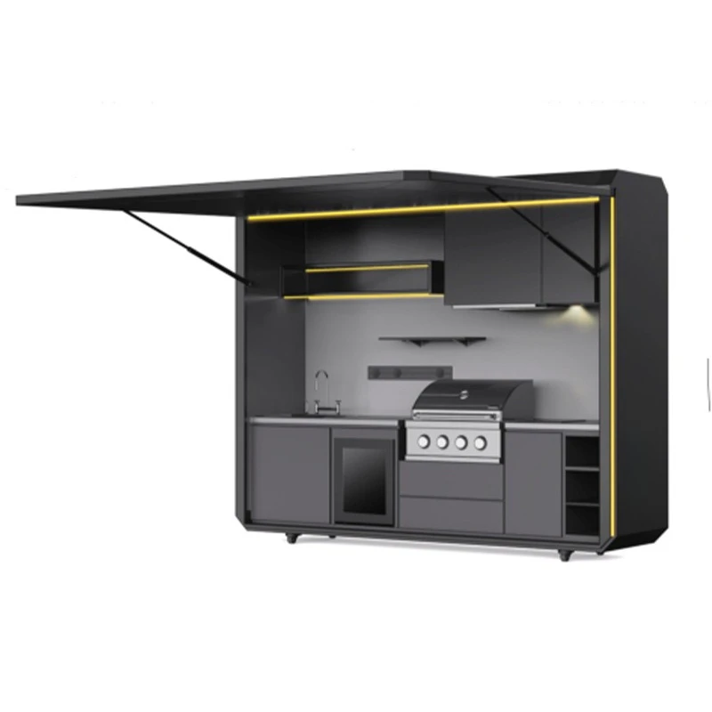 Outdoor folding kitchen integrated house, stainless steel mirror removable mini kitchenette