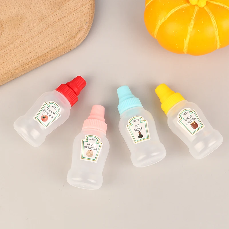 4Pcs/set Mini Sauce Bottle Ketchup Honey Salad Containers Bottles Portable Sauce Jars Storage Lunch Box Dressing Dispensers.'..