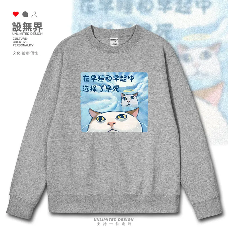 Original internet celebrity cat early to bed early to wake up early to ascend to the sky sand sculpture  pack mens hoodies