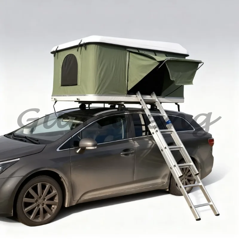 Aluminum Clamshell Hard Cover Rooftop Tent, Solar Panel Car Top Tent for Off-Road Vehicle Camping