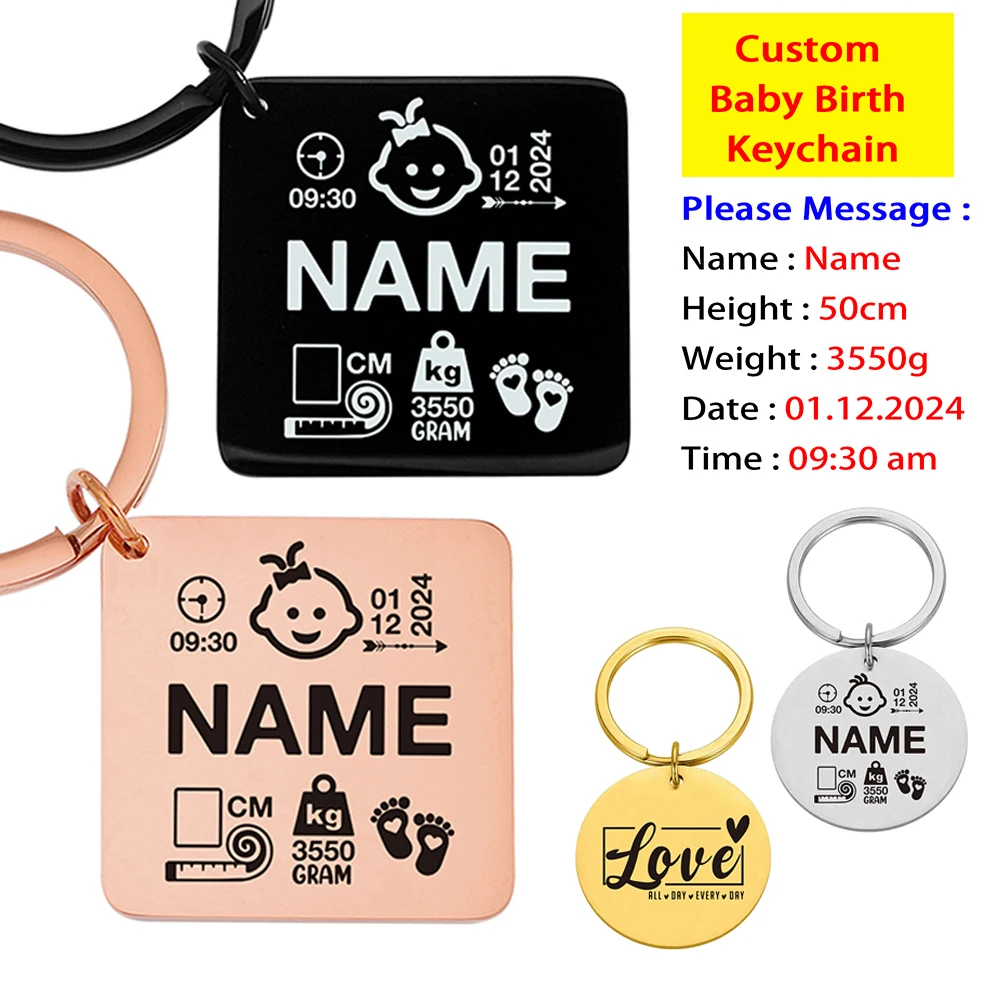 

Personalized Baby Boys Girls Keychain Custom Name Weight Height Birth Date Time Father Mother Day Gift Keyring Key Rings Chains