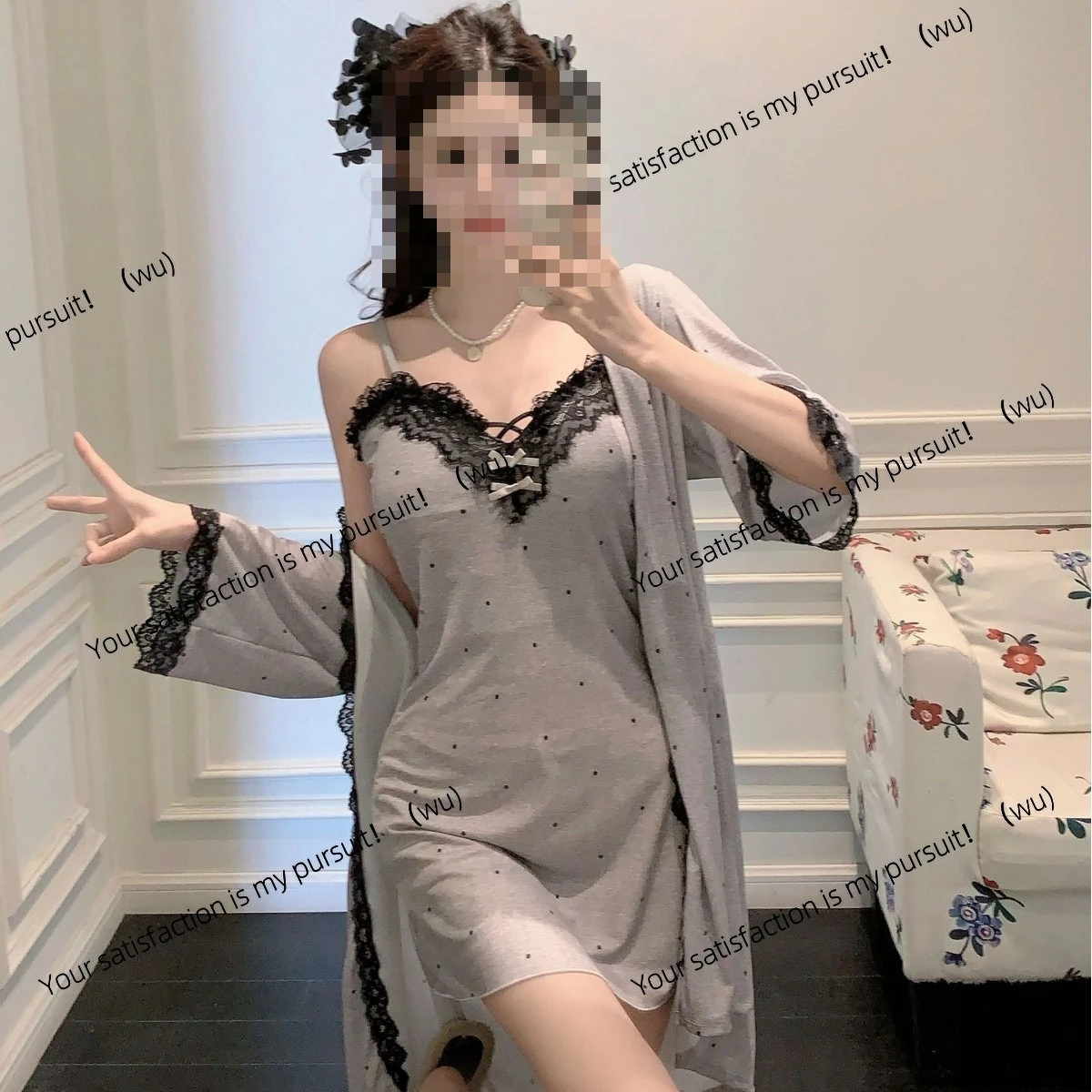 Spring and summer Japanese sweet suspender nightgown women's sexy thin suspender ice silk nightdress pure desire style nightgown