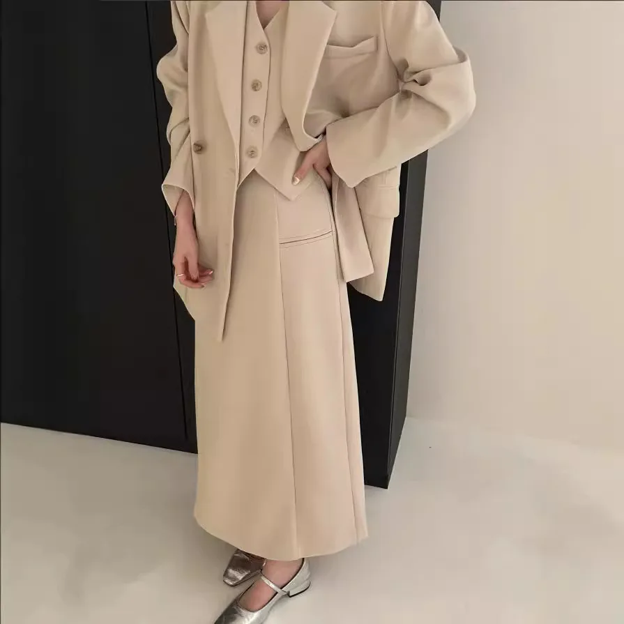 

SuperAen Korean Autumn Fashion Streetwear Vest Blazer Skirt Office Lady 3 Pieces Set for Women