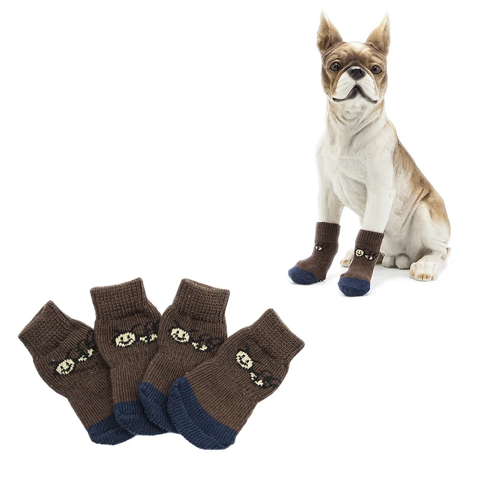 

4Pcs Cute Cartoon Pet Socks Non-Slip Cotton Material Doggie Socks for Warmth Indoor Outdoor Use S Size