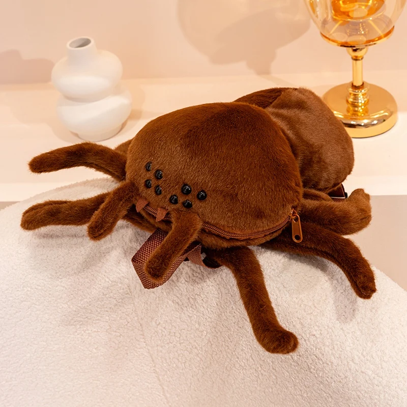 35 × 30 センチメートルシミュレーションぬいぐるみクモバックパックブラウン昆虫動物ダブルショルダーバッグ財布ぬいぐるみギフト