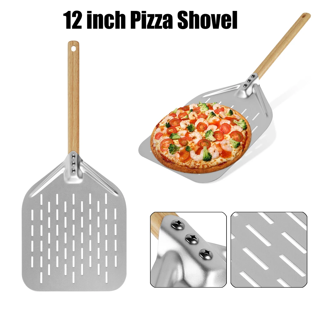 Pala de aleación de aluminio para Pizza, espátula de paleta de Pizza de mango largo, redonda sartén antiadherente, accesorios giratorios para