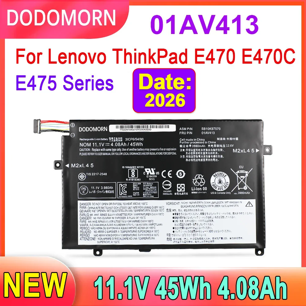 

01AV413 Laptop Battery For Lenovo ThinkPad E470 E470C E475 SB10K97569 SB10K97570 SB10K97568 01AV412 01AV411 11.1V 45Wh 4080mAh