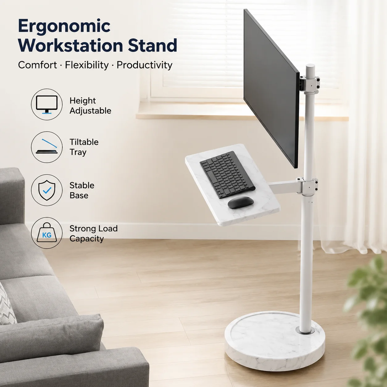 360° Rotating Mobile Monitor Stand with Keyboard Tray for 2–4 Screens, 24–32 Inch, Heavy-Duty Silent Casters