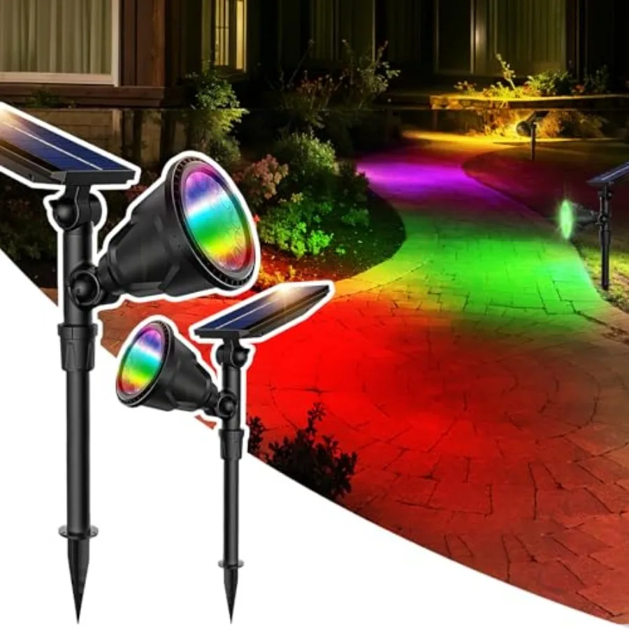 

Набор из 2-х рождественских солнечных прожекторов RGB, уличные водонепроницаемые светильники с изменением цвета, ландшафтное освещение с 9 режимами работы