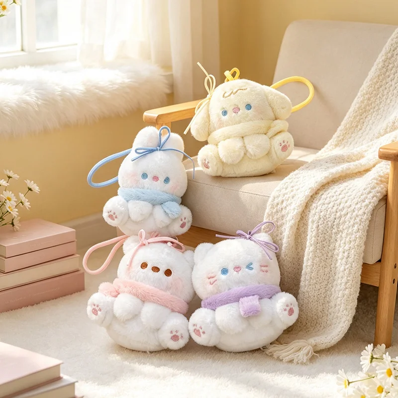 Cute Scarf Animal Plush Crossbody Bag, Bear Rabbit Dog Cat Stuffed Doll Purse, Kawaii Plush Keychain Pendant Gifts.