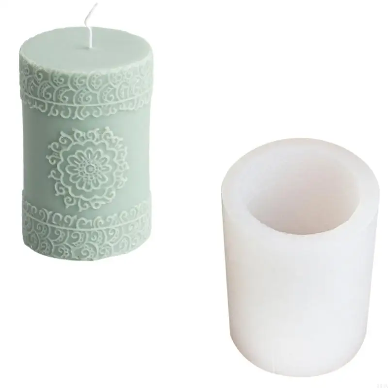 E56A Embossed Candle Mold Lace Pattern Cylinder Aromatherapy Mould Epoxy Resin Jewelry Wax Mould Handmade Gift for Women