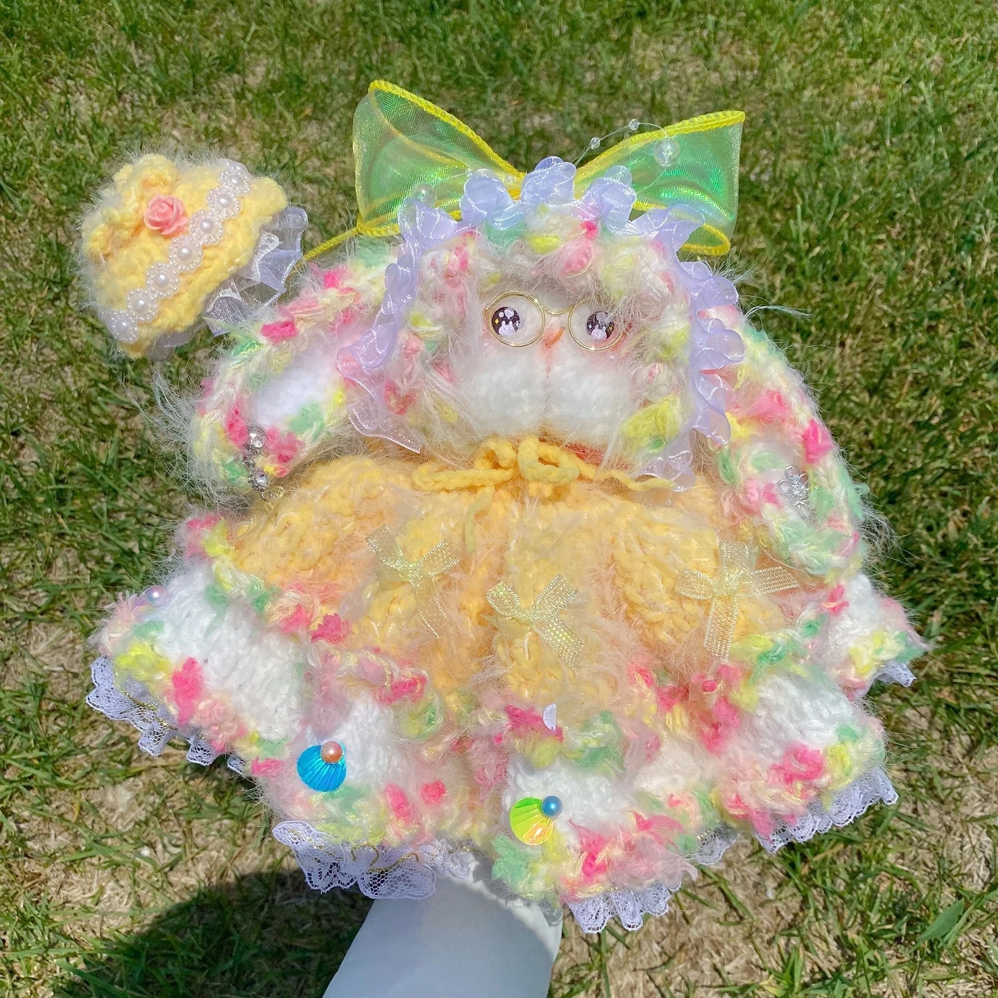 

0082 Lifelike Floppy Ear Rabbit Plush Toy Handmade Knitted Bunny Doll Soft Stuffed Animal Cuddly Companion Gift for Kids Girls