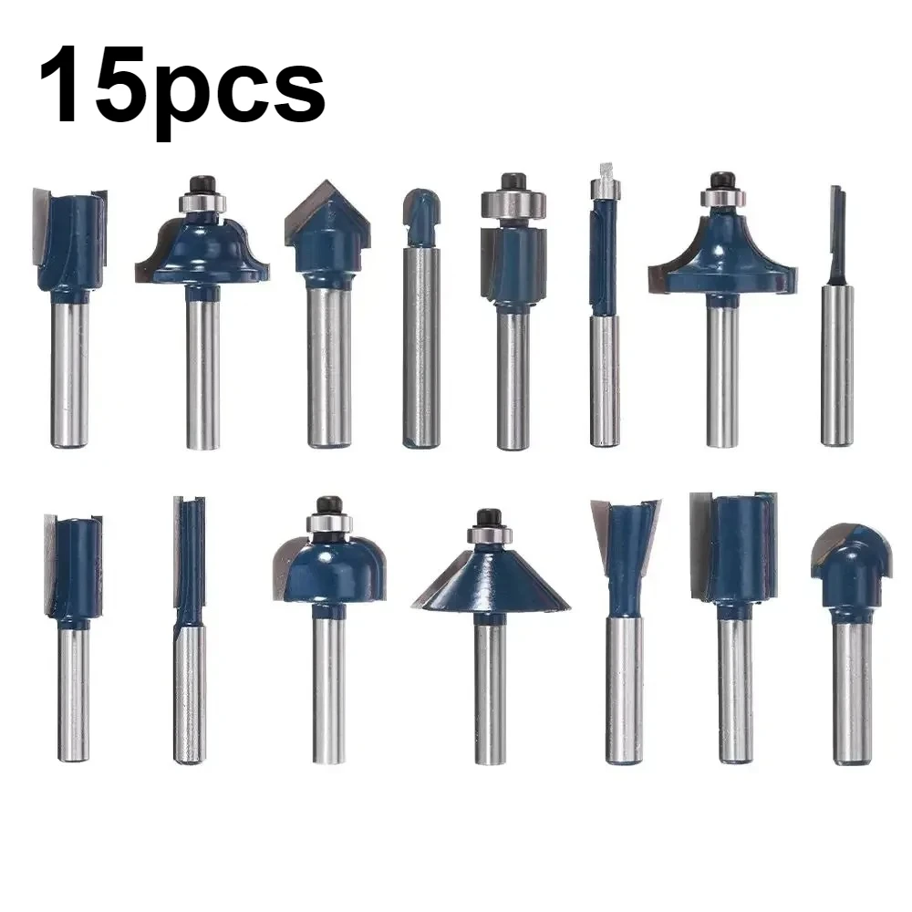 12/15Pcs 1/4 Inch Shank Milling Cutters Router Bit Set 6.35mm Shank Drill Bits Milling Cutter For Woodworking Wood Cutting Tools