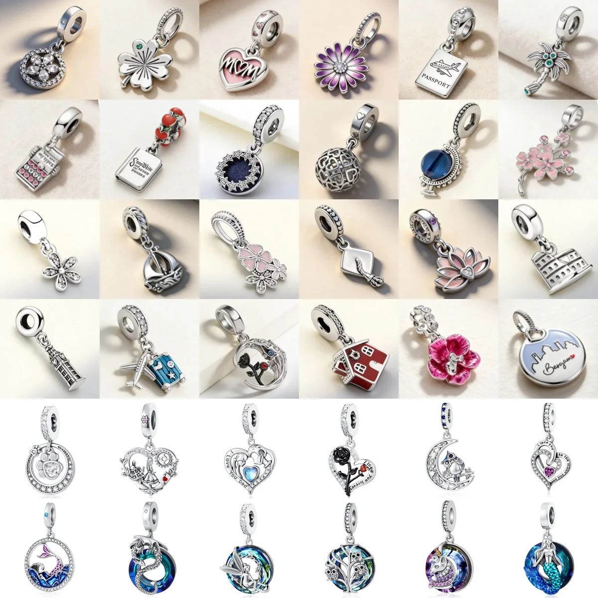 New Multi Shape Flower Heart Moon Mermaid House Aircraft Architecture Enamel Water Diamond Pendant DIY Bracelet Jewelry Gift