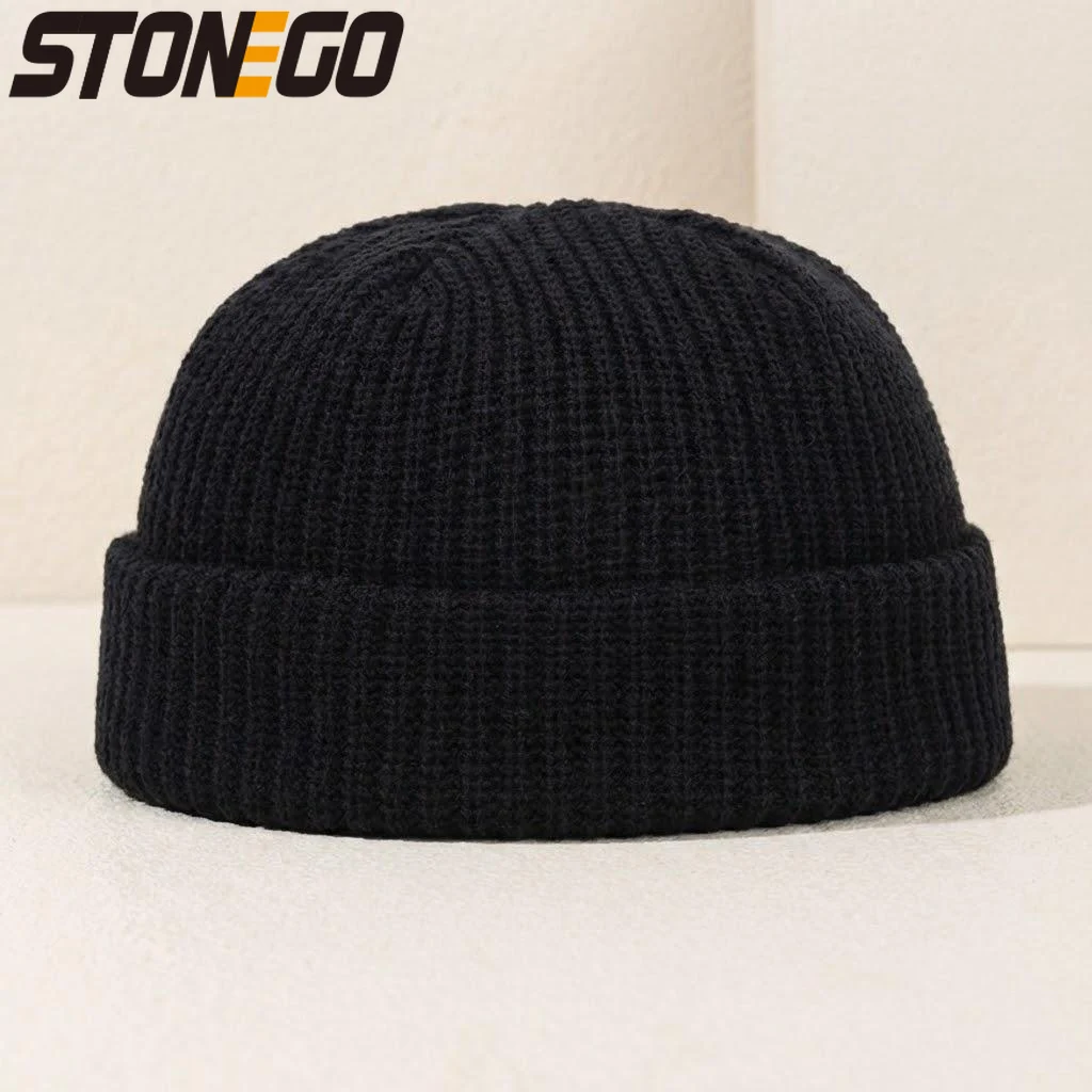 Men's Melon Cap Winter Women's Autumn and Winter Solid Color Landlord Watermelon Knitted Woolen Hat Pullover Stonego Ski Cap