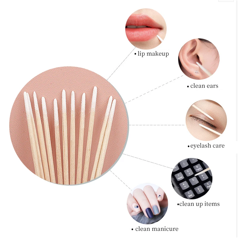 100/300 Pcs Disposable Double-End Ultra-Small Cotton Swab Brush Lint Free Micro Wood Makeup Brushes Eyelash Glue Removing Tools