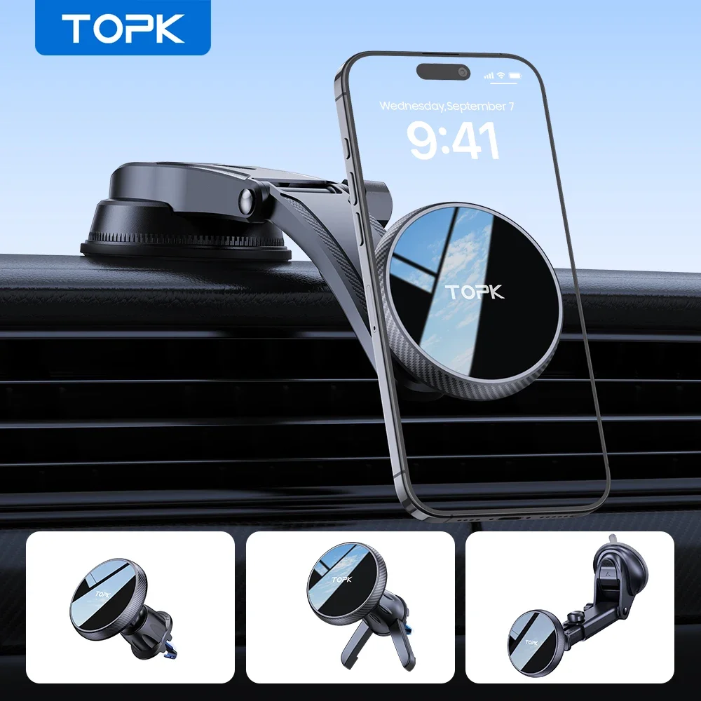 

TOPK Magnetic Car Phone Holder,Dashboard and Car Air Vent, Phone Holder for Car with Upgraded Dual Support Extend for All Phones