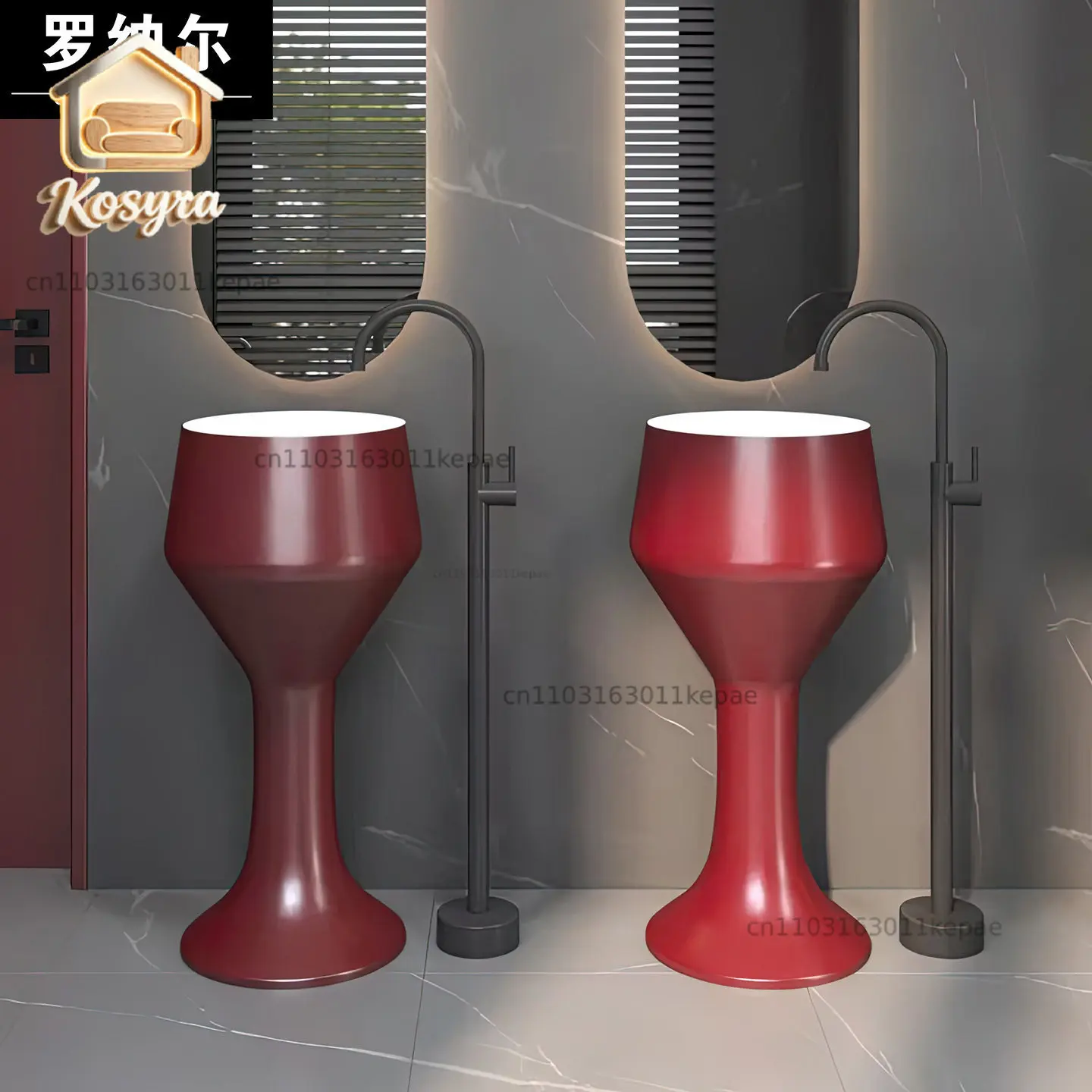 

Advanced personalized red wine glass vertical washbasin integrated floor wash basin art creative designer column basin