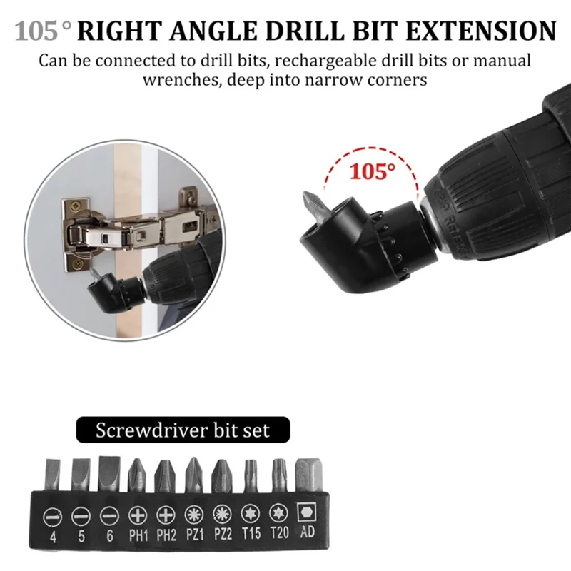 ABDJ-Hex Shank 105 °   Set Ekstensi Mata Bor Fleksibel 31PCS Adaptor Soket Putar Obeng Sudut Kanan