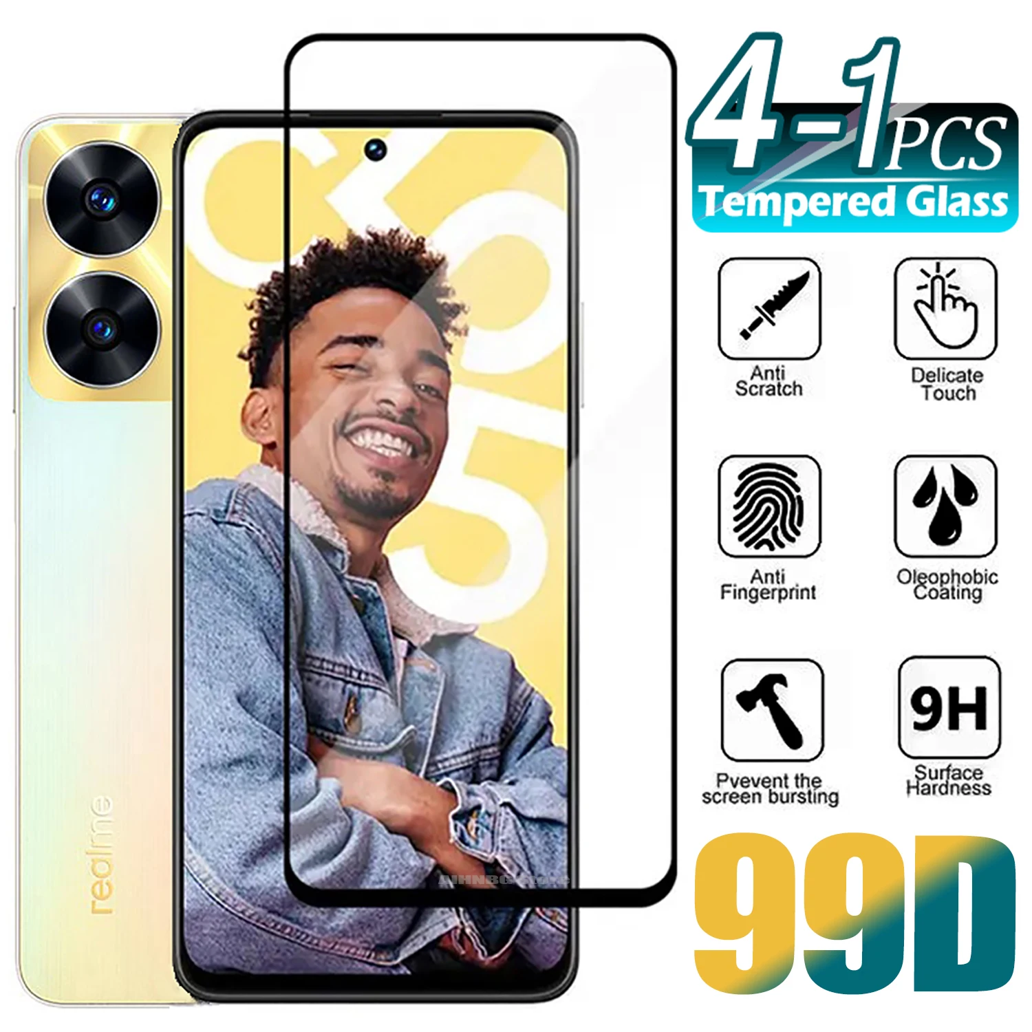 1/4Pcs Tempered Glass for Realme C51 C61 C63 C55 C53 C67 4G 5G C35 C33 C31 C25 C21 C17 C15 C12 C11 C30 C20 C3 C2 C2s C3i