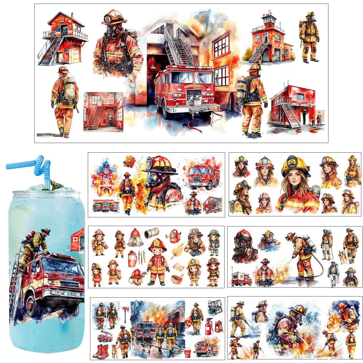 Firefighter Super Hero 16oz UV DTF Sticker waterproof Party DIY Decals 3D transfers uvdtf tumbler stickers 16oz uv dtf cup wraps